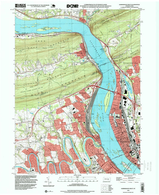 Classic USGS Harrisburg West Pennsylvania 7.5'x7.5' Topo Map Image