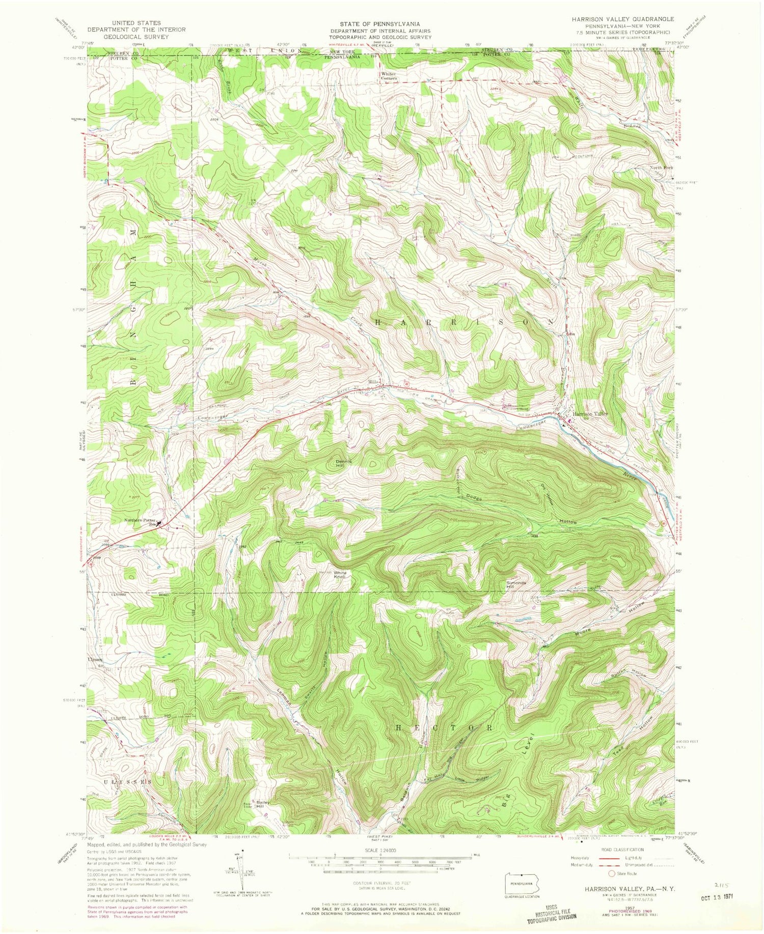 Classic USGS Harrison Valley Pennsylvania 7.5'x7.5' Topo Map Image