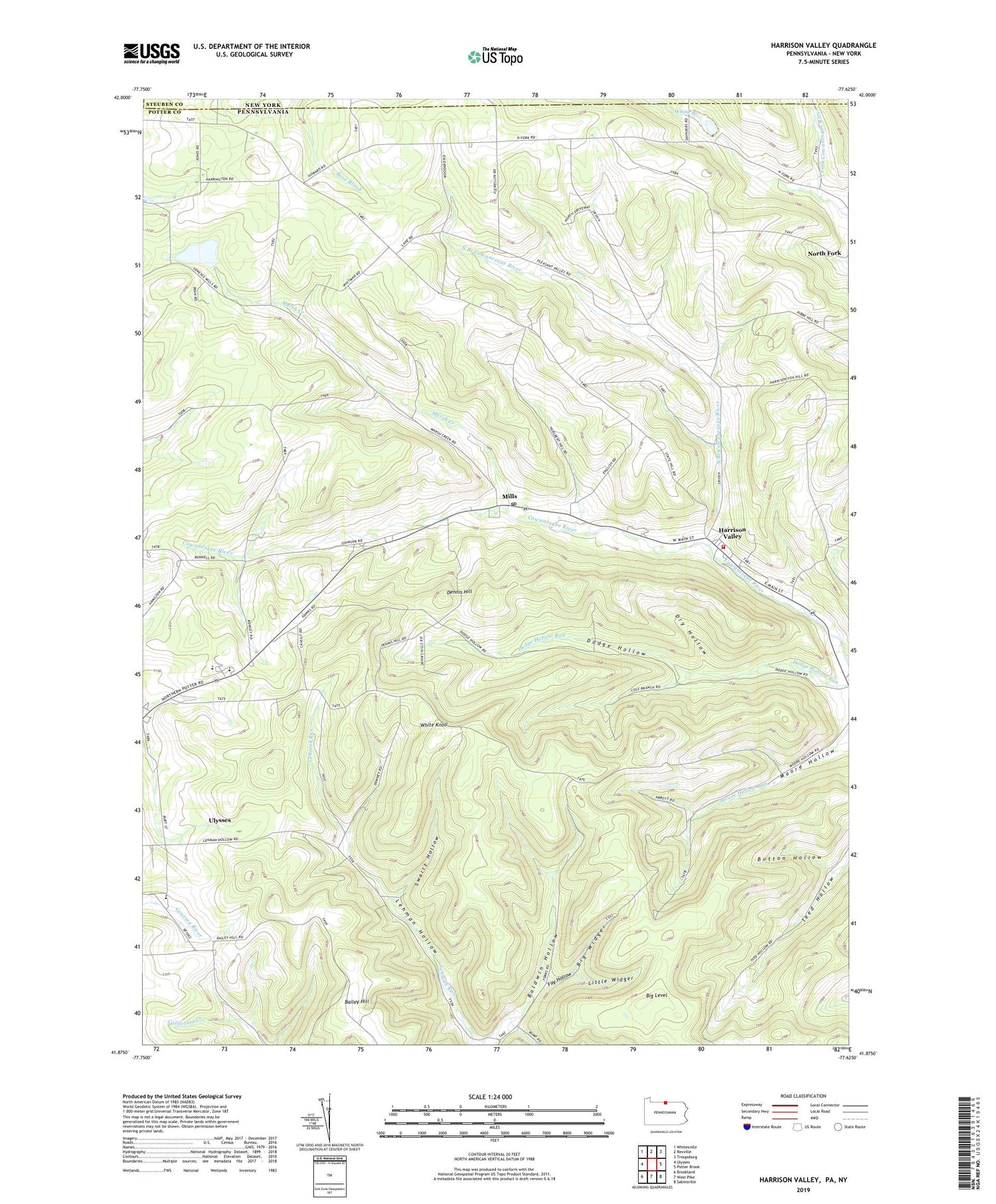 Harrison Valley Pennsylvania US Topo Map Image