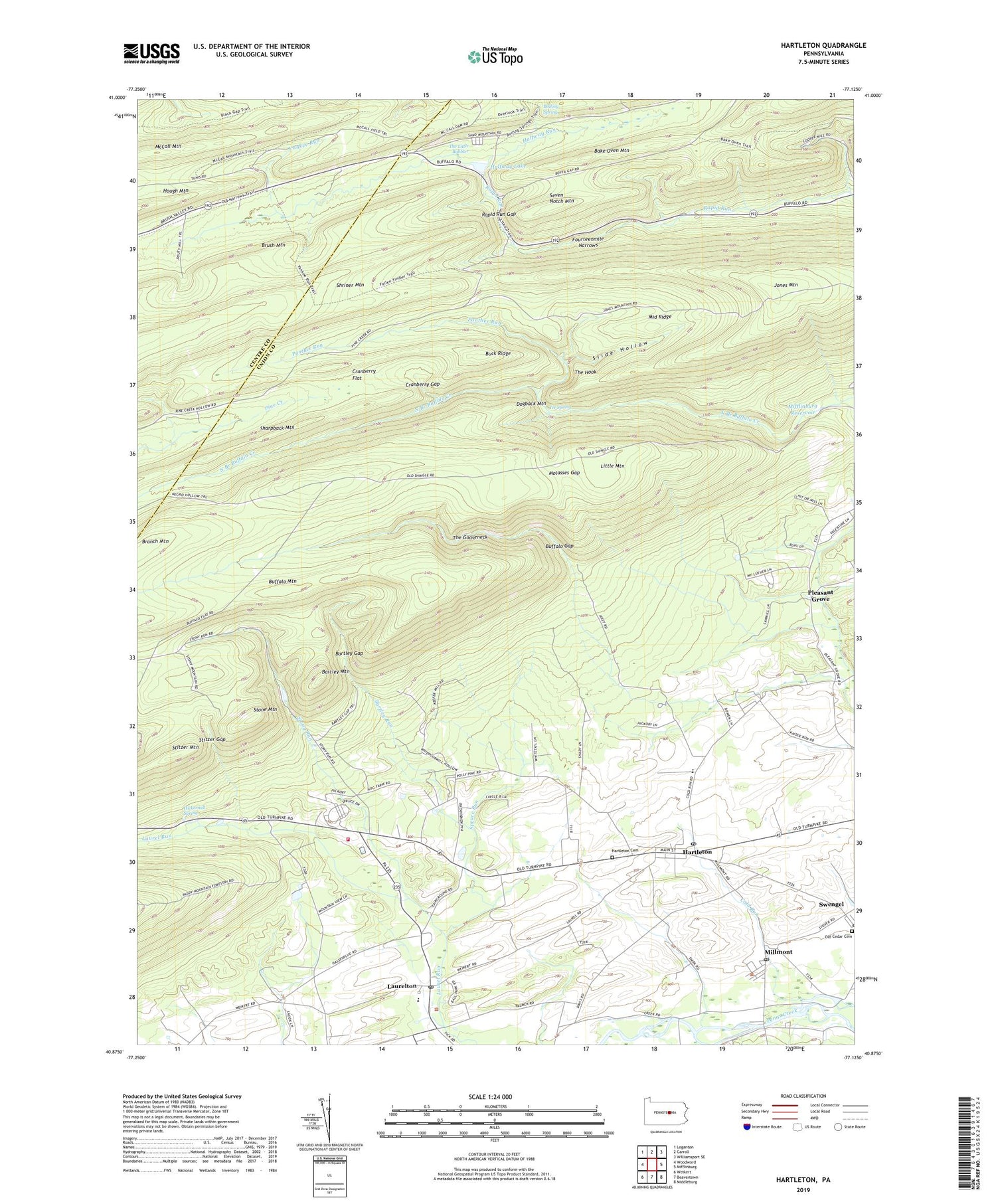 Hartleton Pennsylvania US Topo Map Image