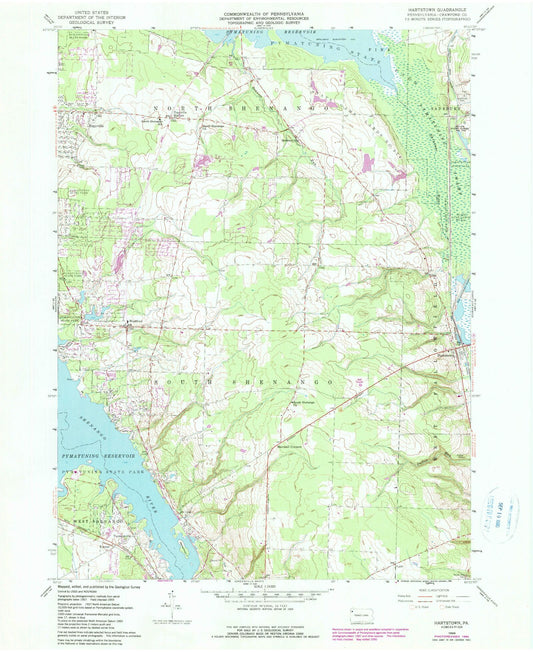 Classic USGS Hartstown Pennsylvania 7.5'x7.5' Topo Map Image