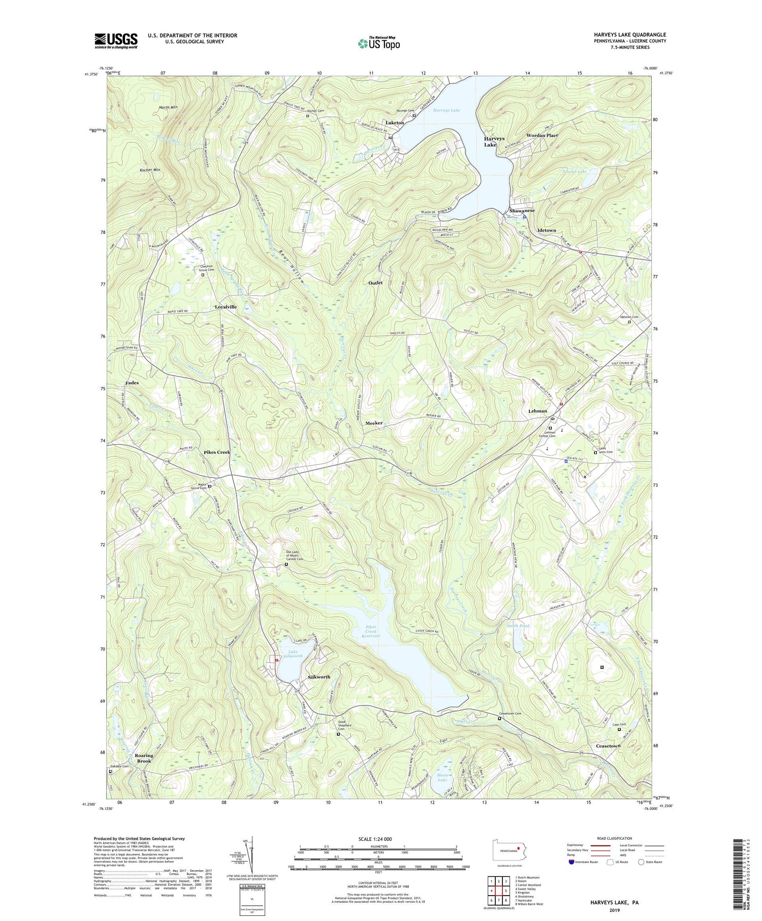 Harveys Lake Pennsylvania US Topo Map Image