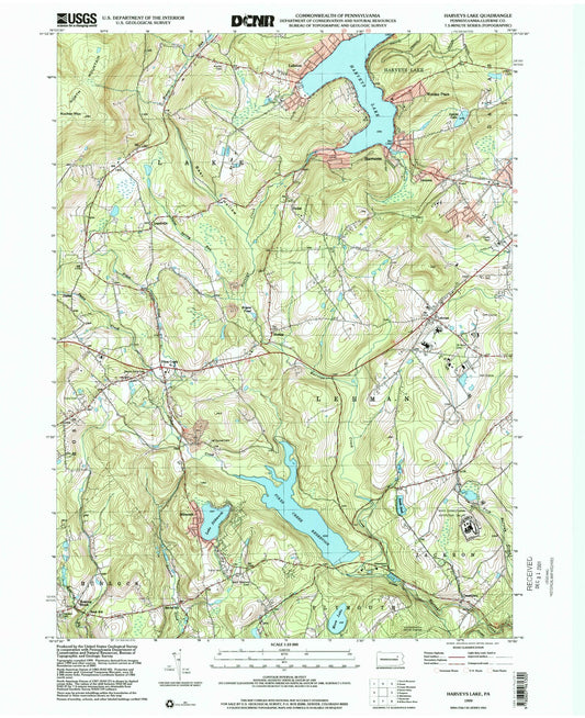 Classic USGS Harveys Lake Pennsylvania 7.5'x7.5' Topo Map Image