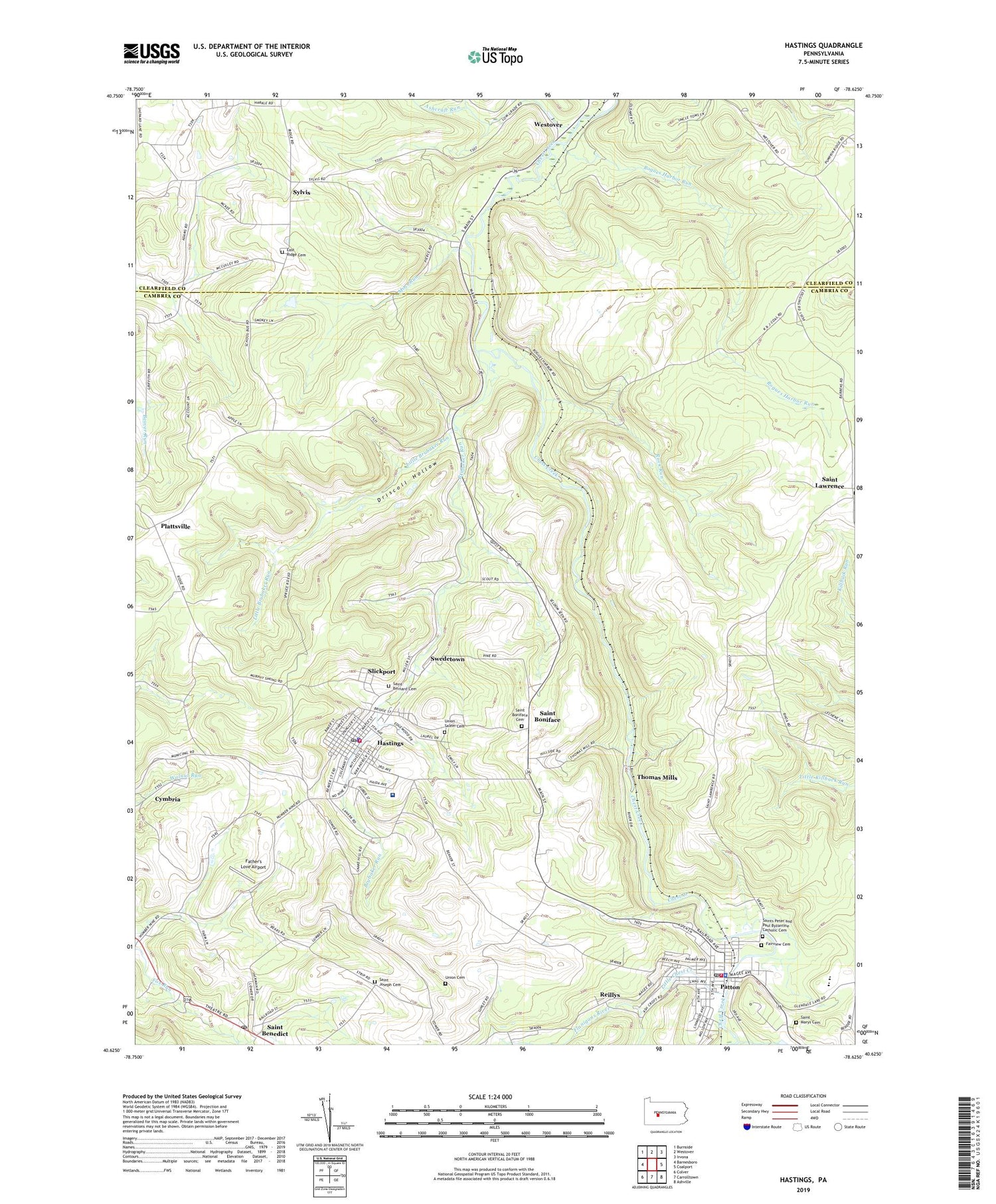 Hastings Pennsylvania US Topo Map Image