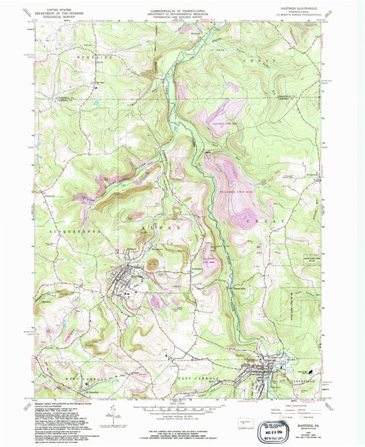 Classic USGS Hastings Pennsylvania 7.5'x7.5' Topo Map Image