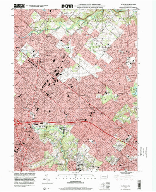 Classic USGS Hatboro Pennsylvania 7.5'x7.5' Topo Map Image