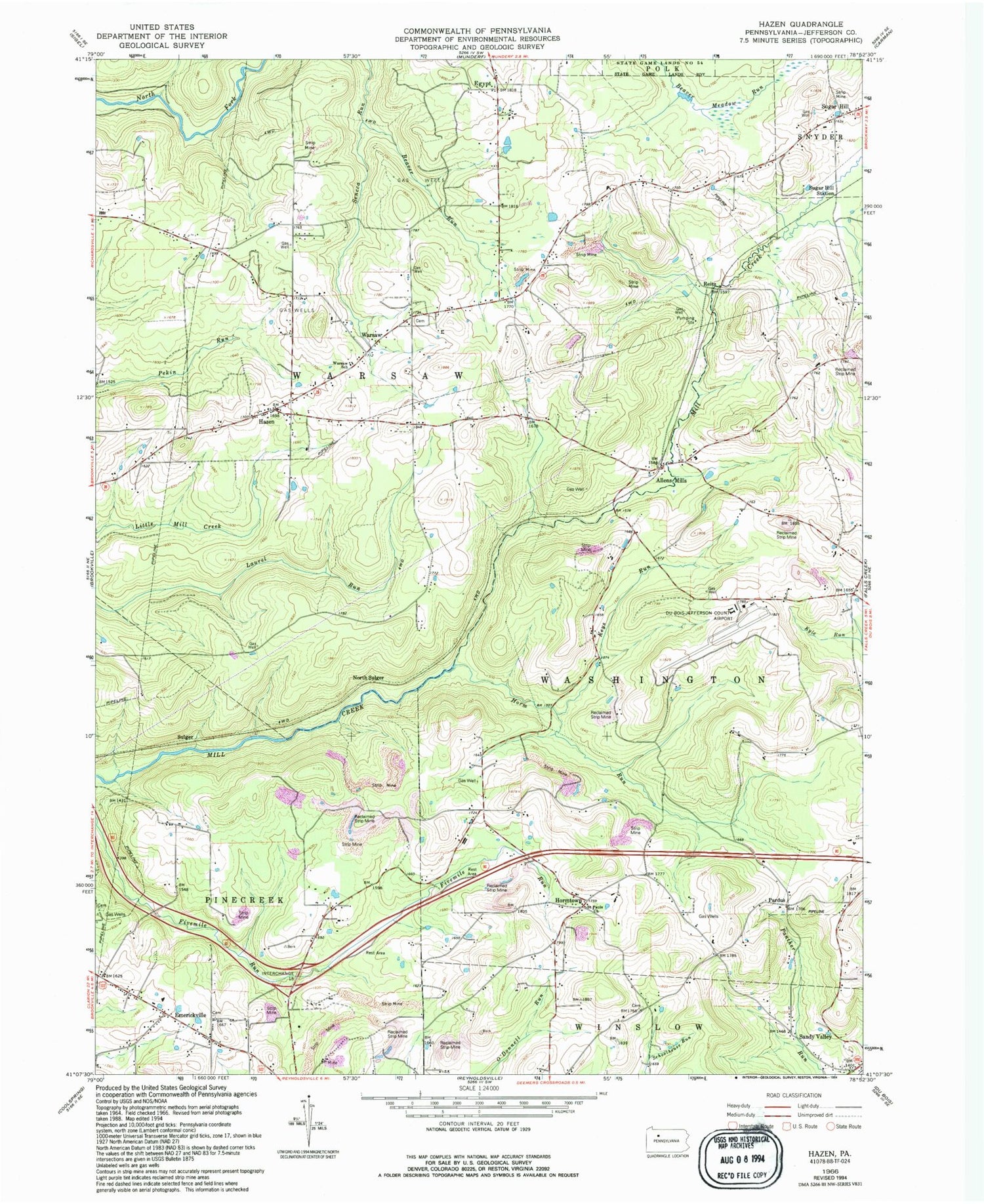 Classic USGS Hazen Pennsylvania 7.5'x7.5' Topo Map Image