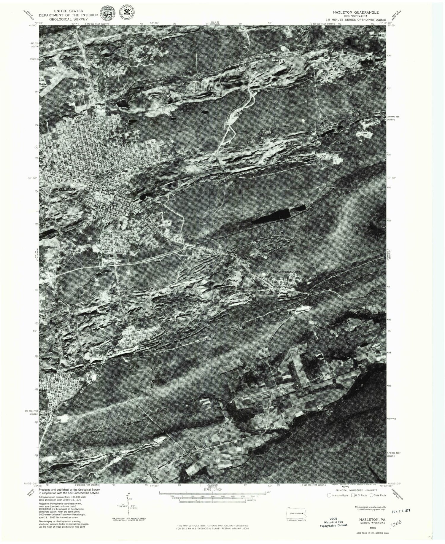 Classic USGS Hazleton Pennsylvania 7.5'x7.5' Topo Map Image