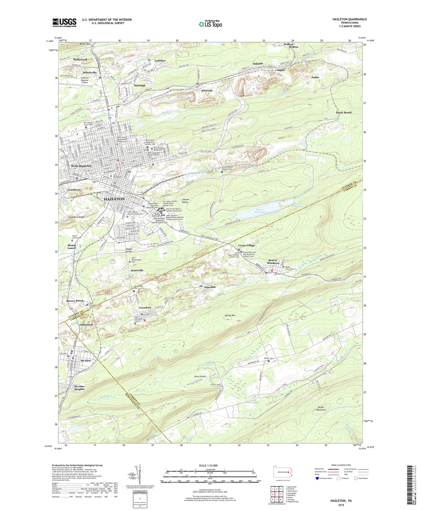 Hazleton Pennsylvania US Topo Map Image