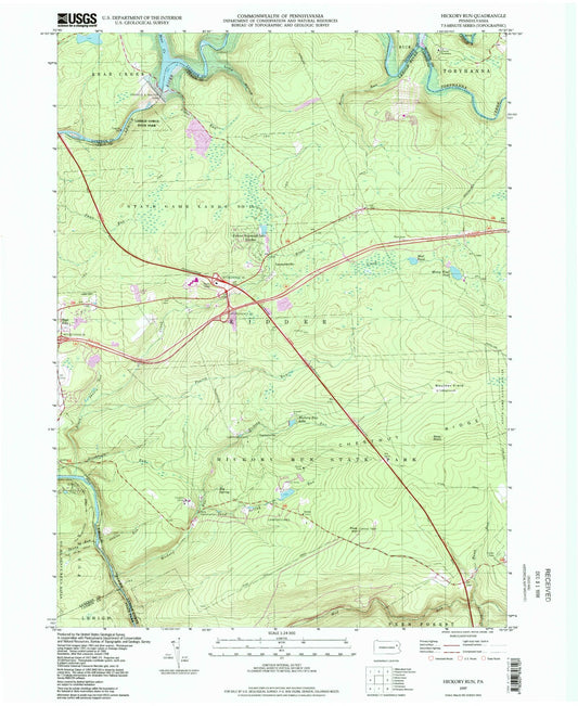 Classic USGS Hickory Run Pennsylvania 7.5'x7.5' Topo Map Image