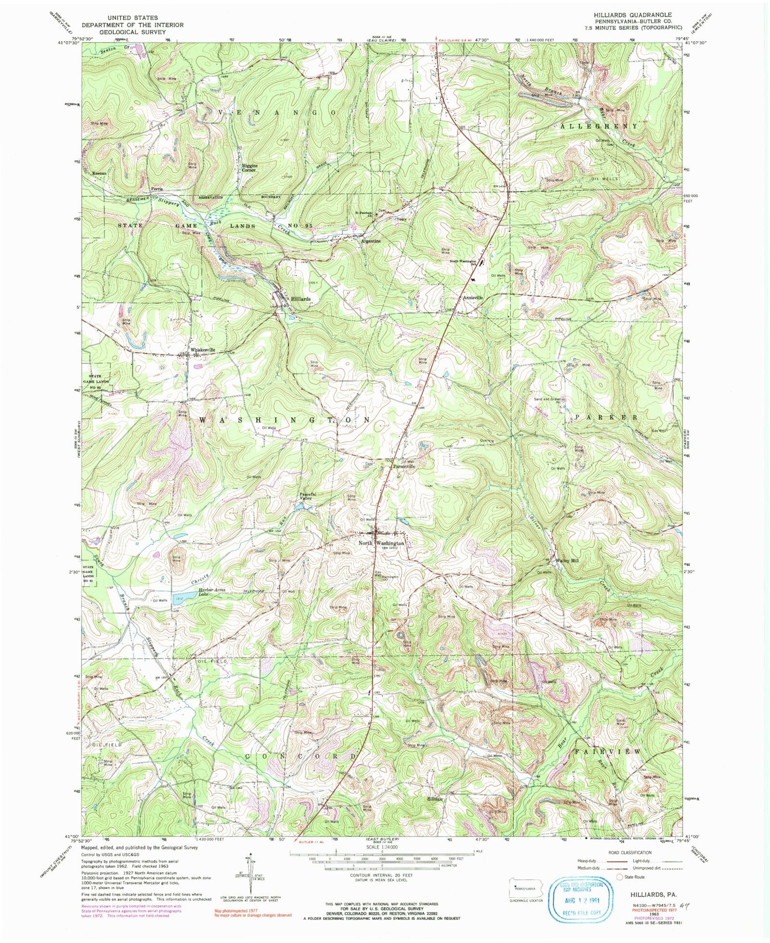 Classic USGS Hilliards Pennsylvania 7.5'x7.5' Topo Map Image