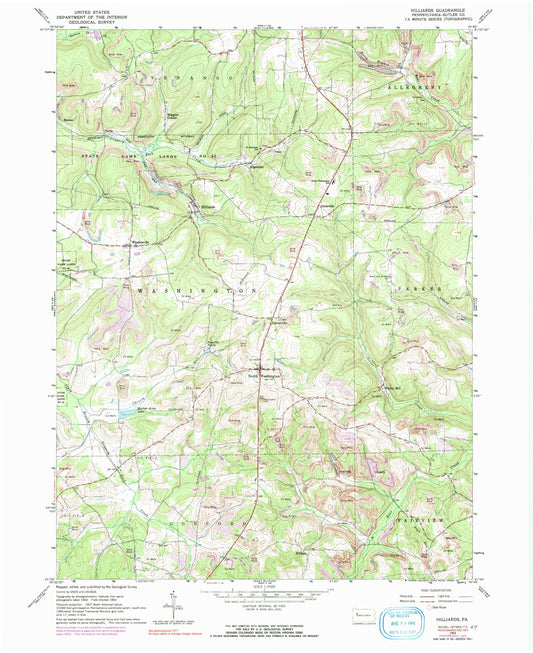 Classic USGS Hilliards Pennsylvania 7.5'x7.5' Topo Map Image