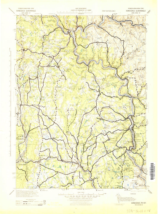 Historic 1943 Honesdale Pennsylvania 30'x30' Topo Map Image