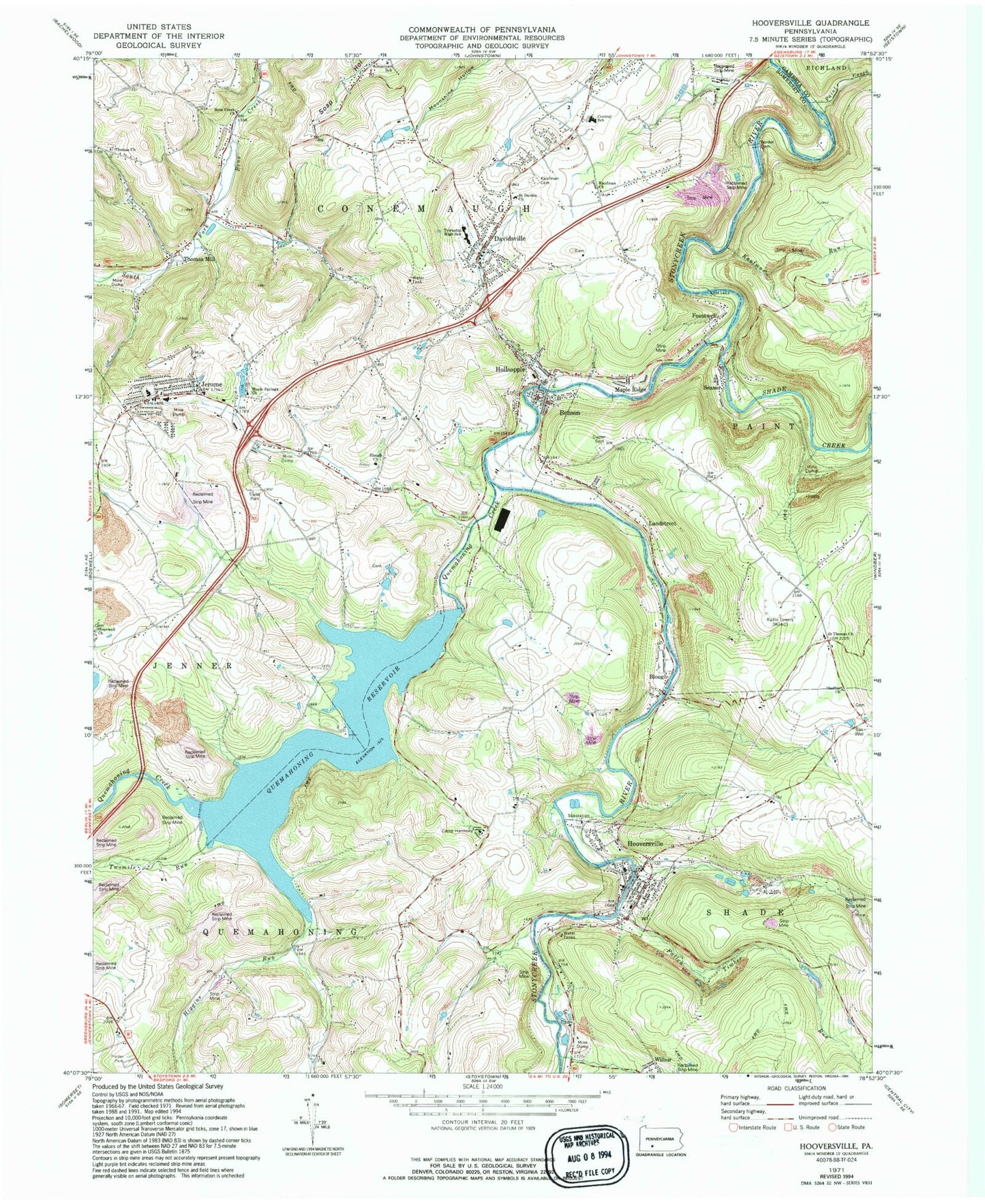 Classic USGS Hooversville Pennsylvania 7.5'x7.5' Topo Map Image