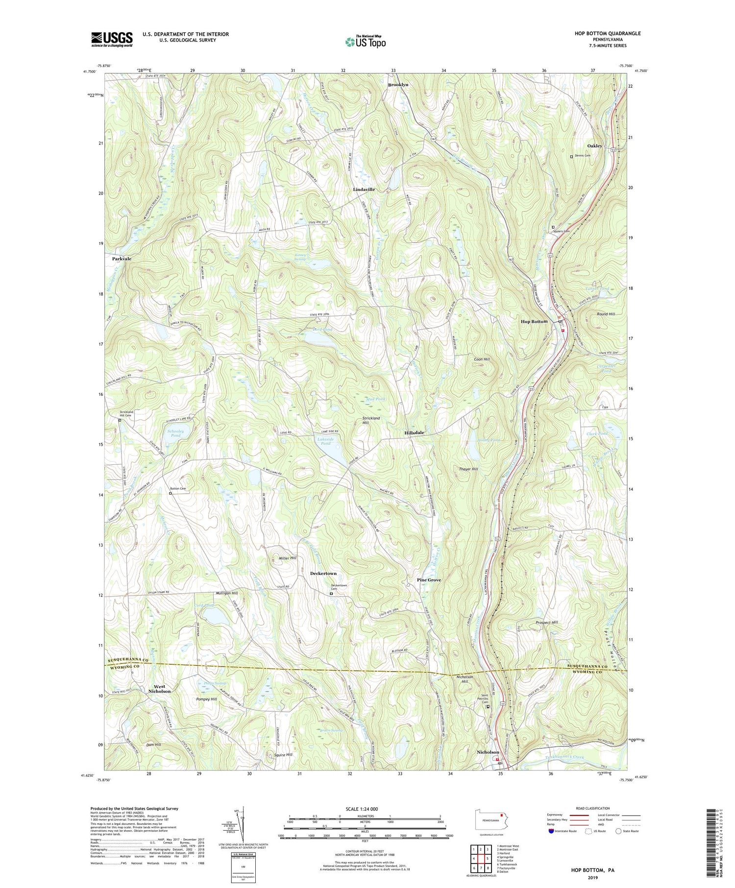 Hop Bottom Pennsylvania US Topo Map Image