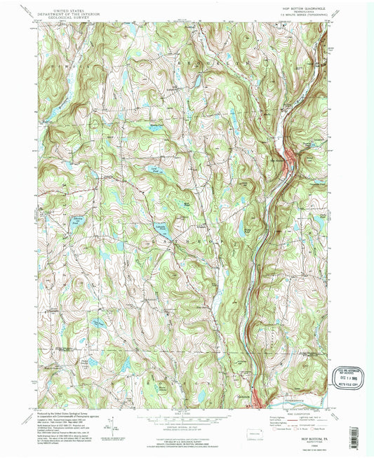 Classic USGS Hop Bottom Pennsylvania 7.5'x7.5' Topo Map Image