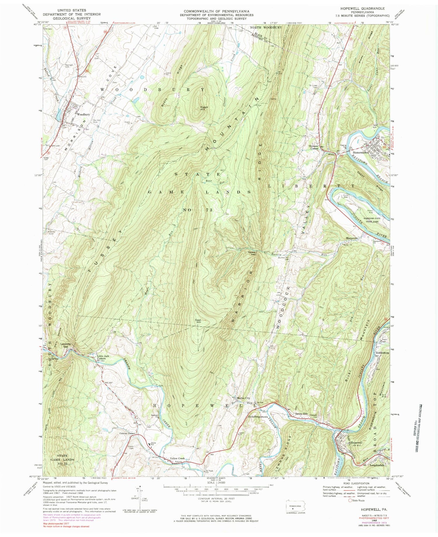 Classic USGS Hopewell Pennsylvania 7.5'x7.5' Topo Map Image