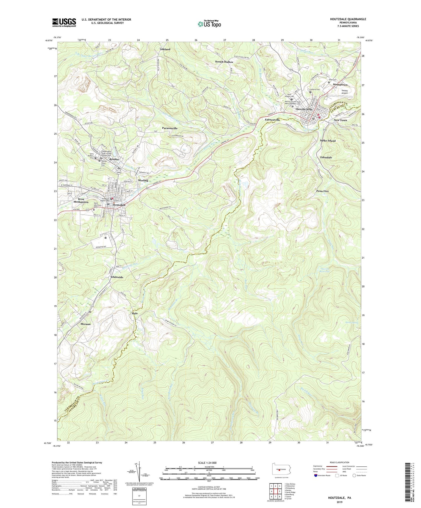 Houtzdale Pennsylvania US Topo Map Image