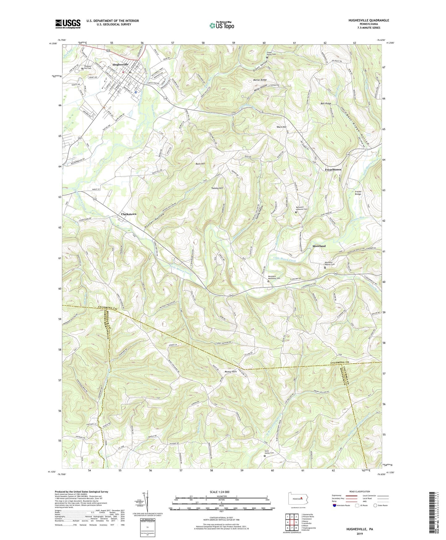 Hughesville Pennsylvania US Topo Map Image