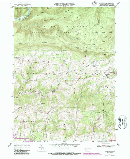 Classic USGS Huntersville Pennsylvania 7.5'x7.5' Topo Map Image