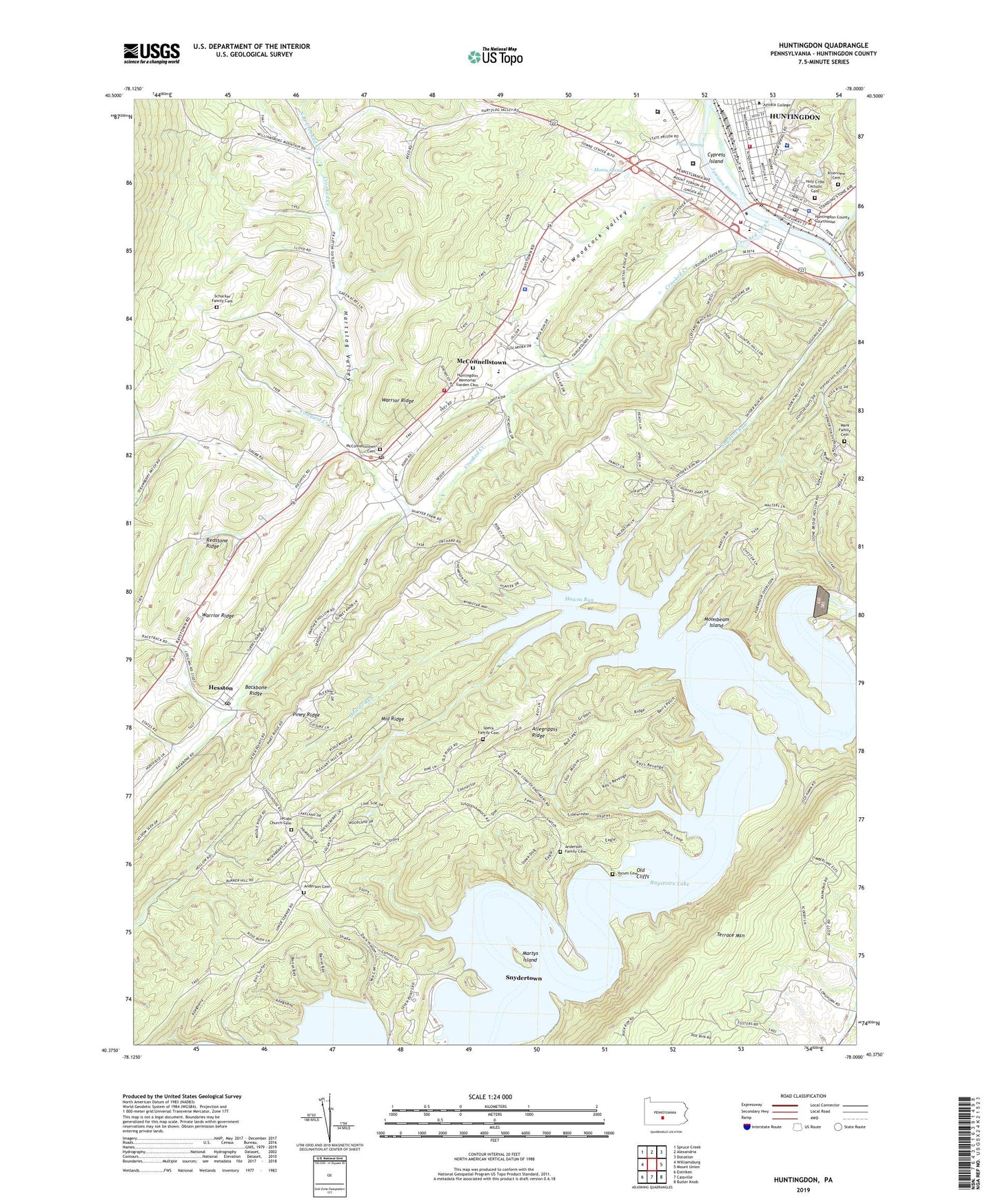 Huntingdon Pennsylvania US Topo Map Image