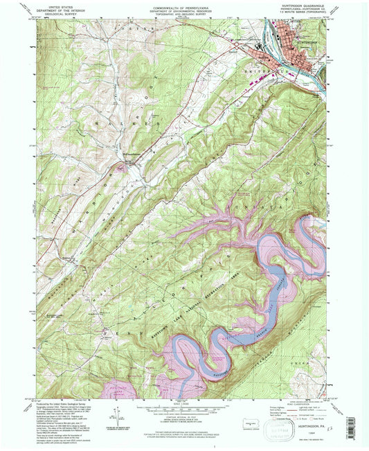 Classic USGS Huntingdon Pennsylvania 7.5'x7.5' Topo Map Image