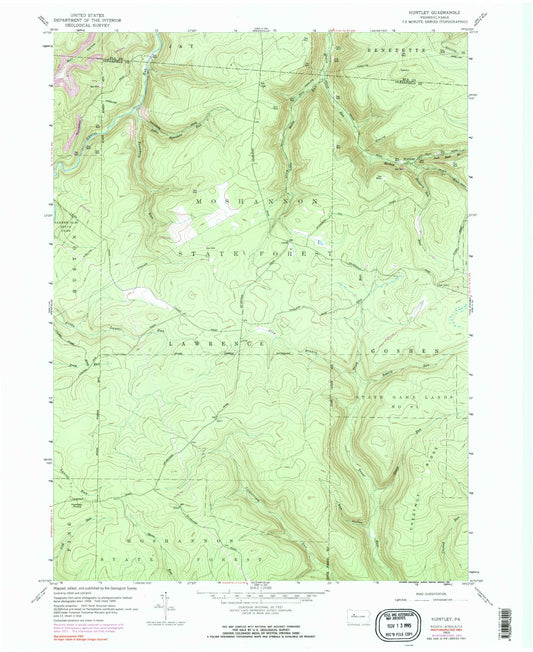 Classic USGS Huntley Pennsylvania 7.5'x7.5' Topo Map Image