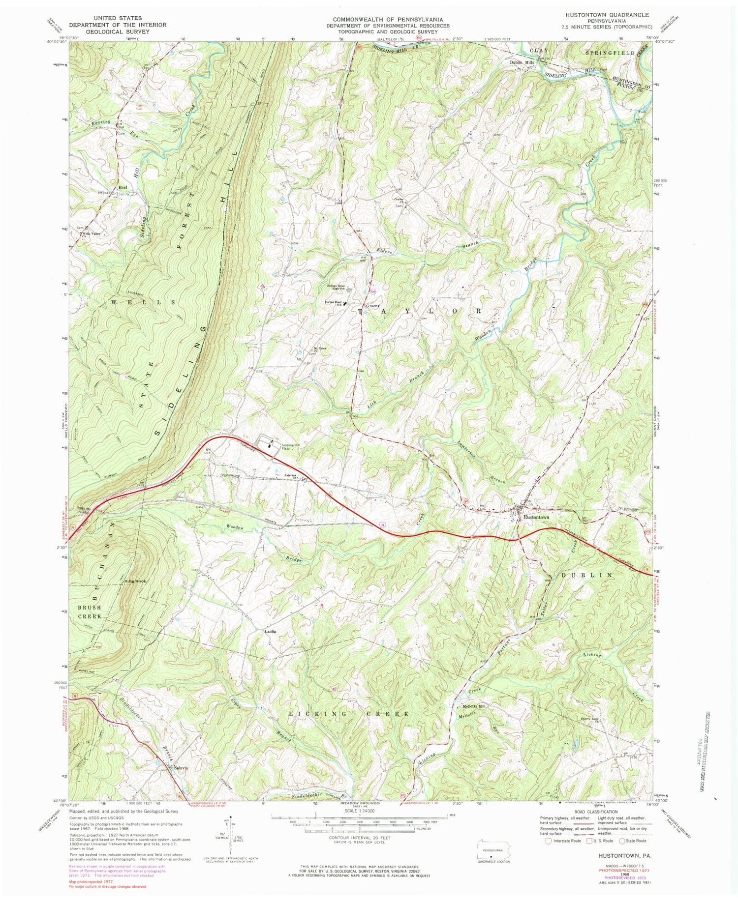 Classic USGS Hustontown Pennsylvania 7.5'x7.5' Topo Map Image