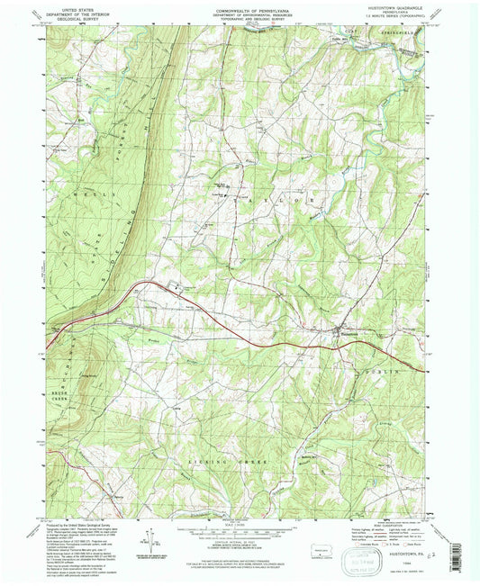 Classic USGS Hustontown Pennsylvania 7.5'x7.5' Topo Map Image