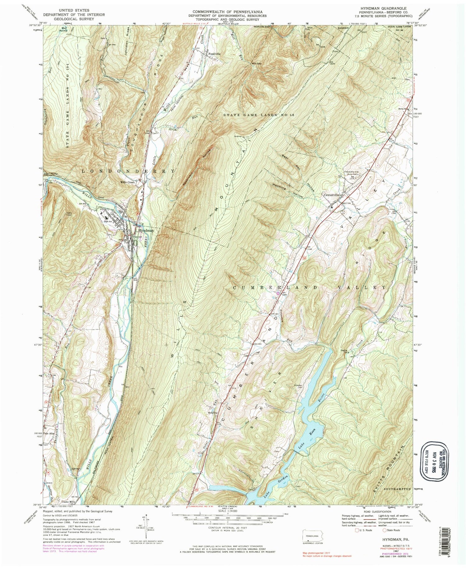 Classic USGS Hyndman Pennsylvania 7.5'x7.5' Topo Map Image