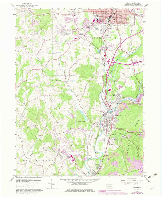 Classic USGS Indiana Pennsylvania 7.5'x7.5' Topo Map Image