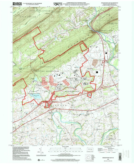 Classic USGS Indiantown Gap Pennsylvania 7.5'x7.5' Topo Map Image