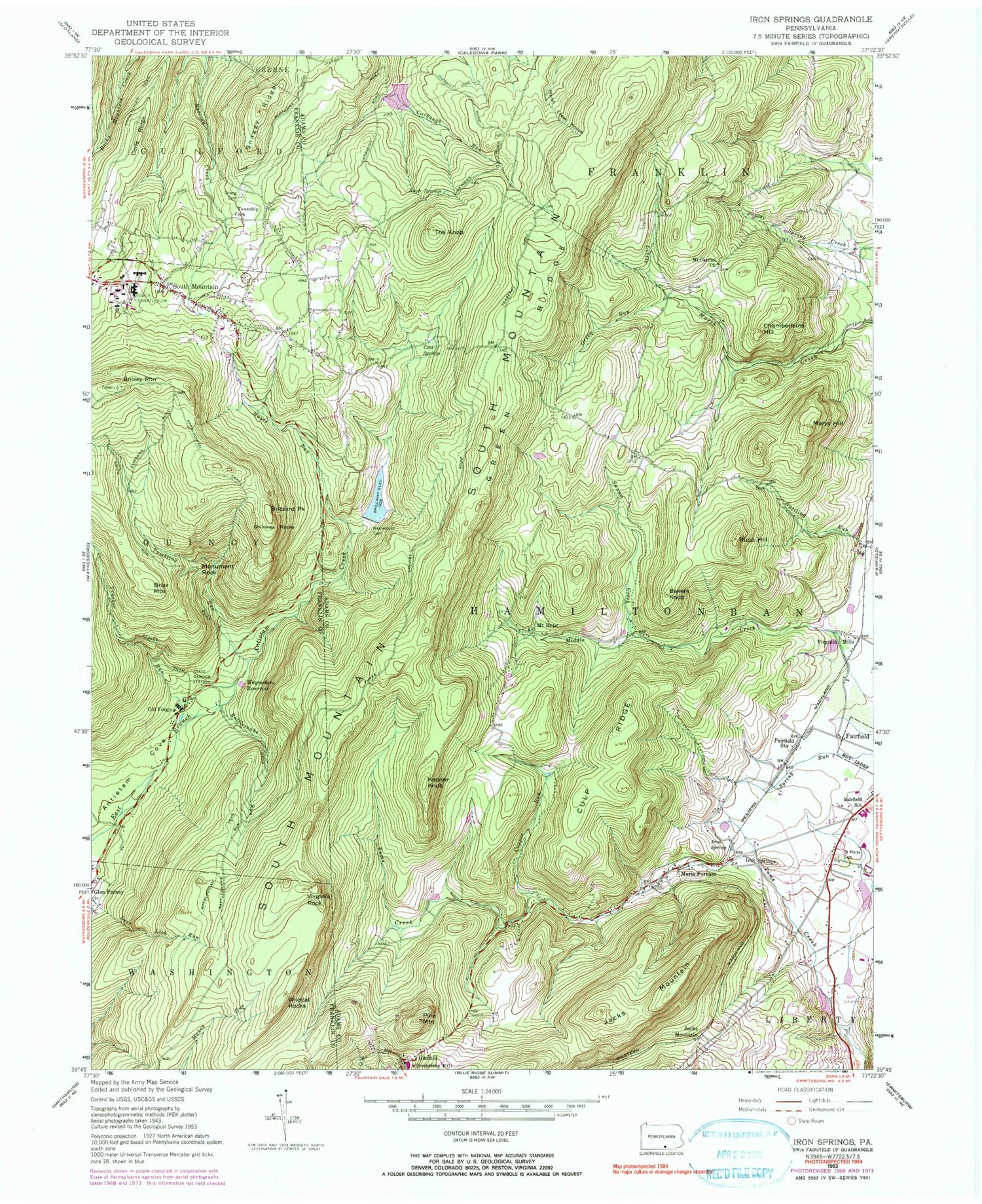 Classic USGS Iron Springs Pennsylvania 7.5'x7.5' Topo Map Image