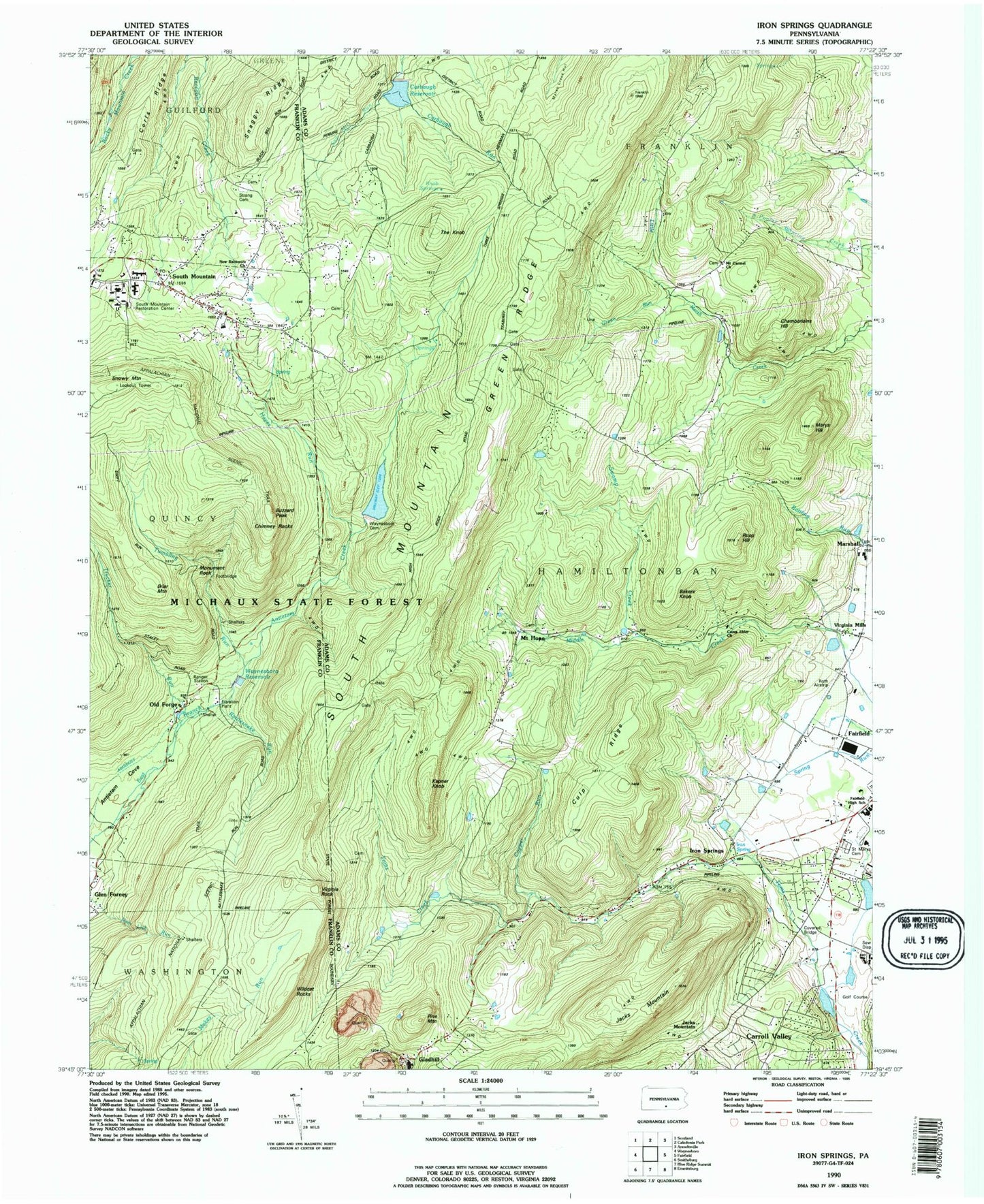 Classic USGS Iron Springs Pennsylvania 7.5'x7.5' Topo Map Image