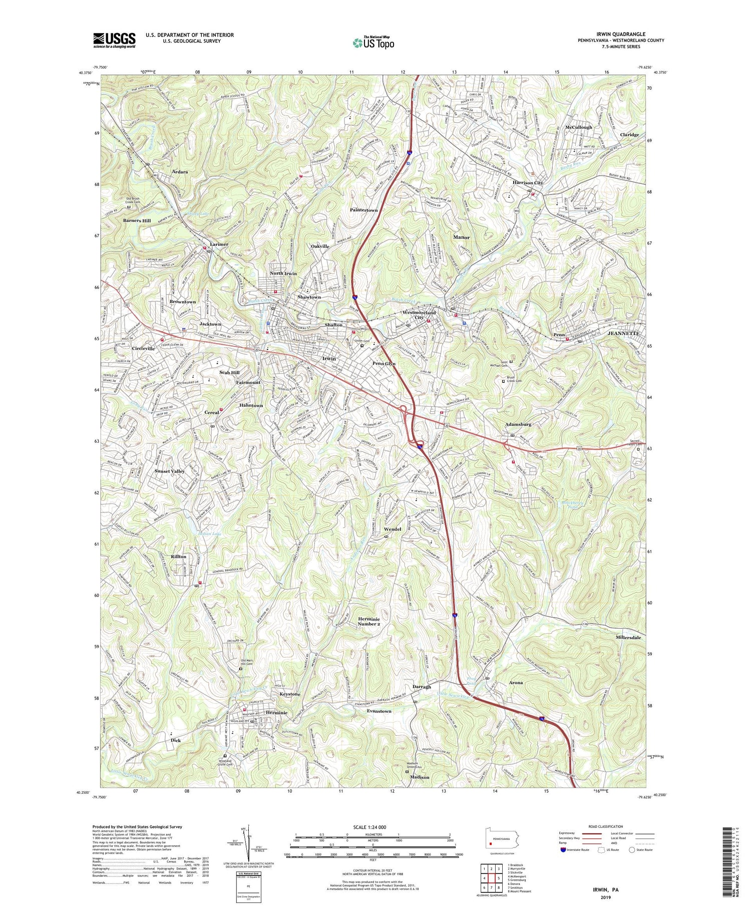 Irwin Pennsylvania US Topo Map Image