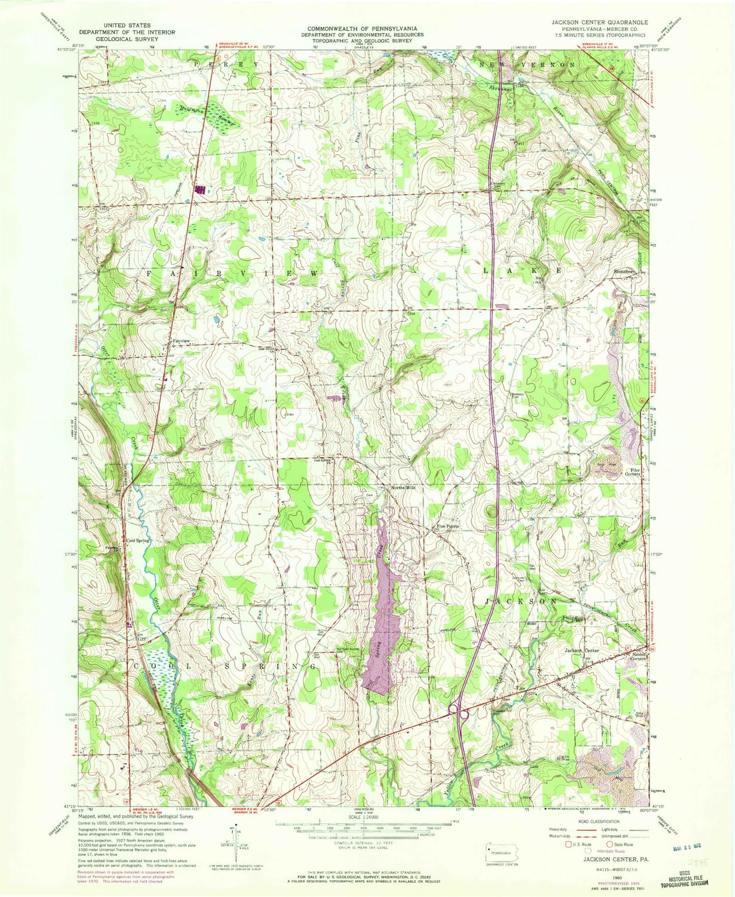 Classic USGS Jackson Center Pennsylvania 7.5'x7.5' Topo Map Image