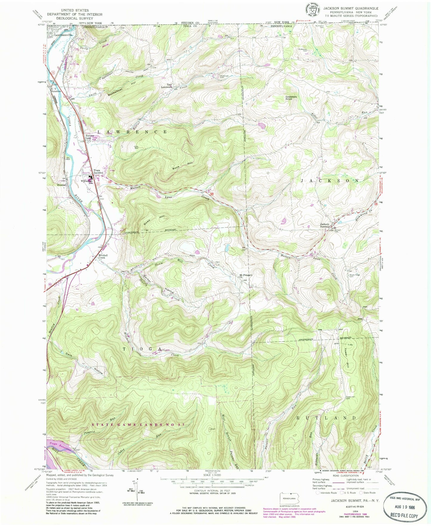 Classic USGS Jackson Summit Pennsylvania 7.5'x7.5' Topo Map Image