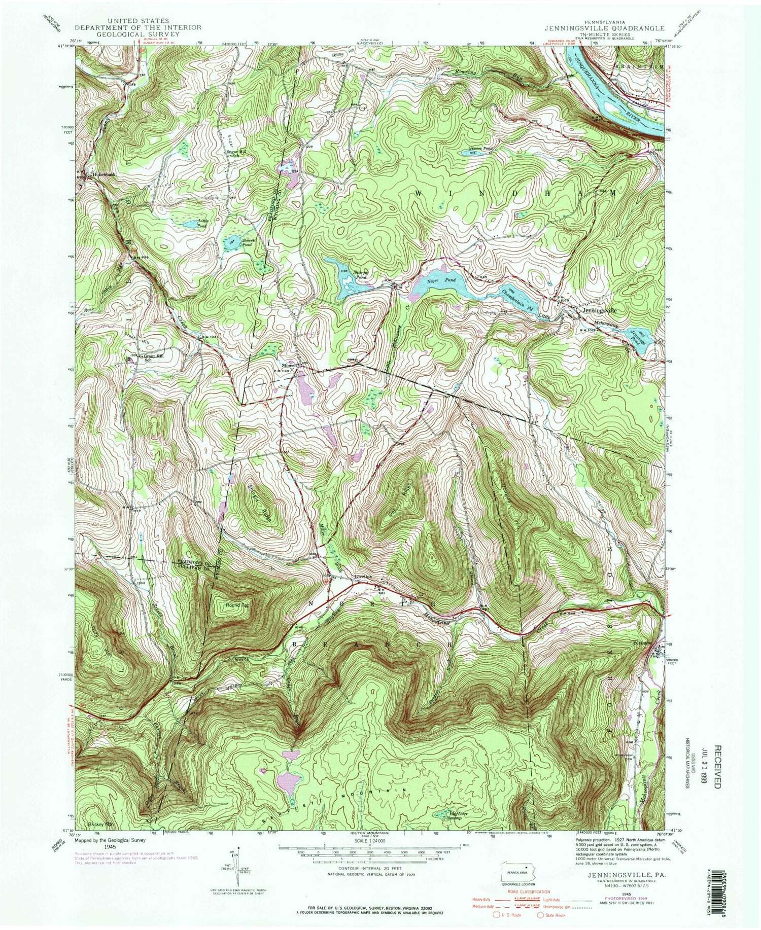 Classic USGS Jenningsville Pennsylvania 7.5'x7.5' Topo Map Image