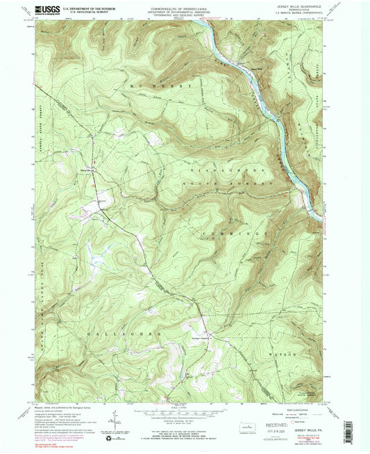 Classic USGS Jersey Mills Pennsylvania 7.5'x7.5' Topo Map Image