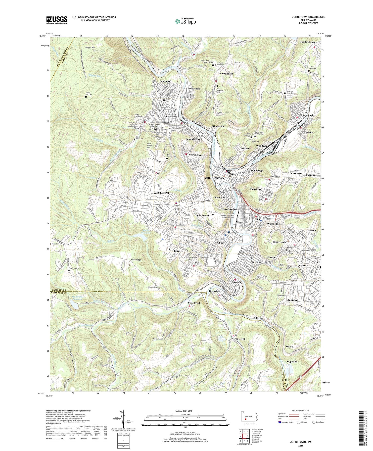 Johnstown Pennsylvania US Topo Map Image