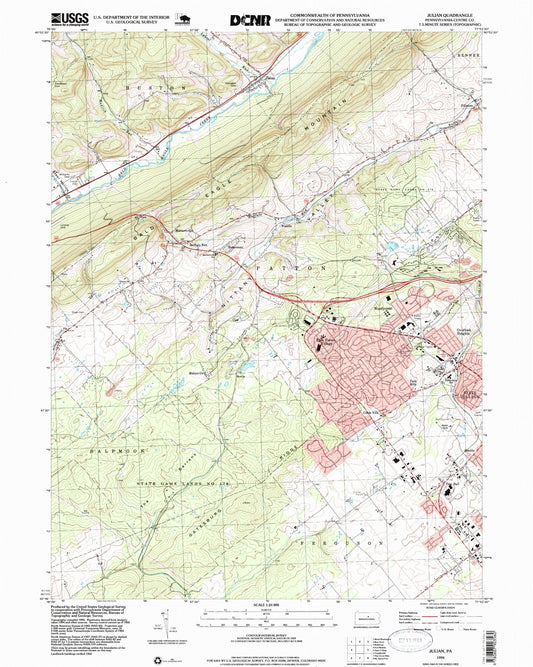 Classic USGS Julian Pennsylvania 7.5'x7.5' Topo Map Image