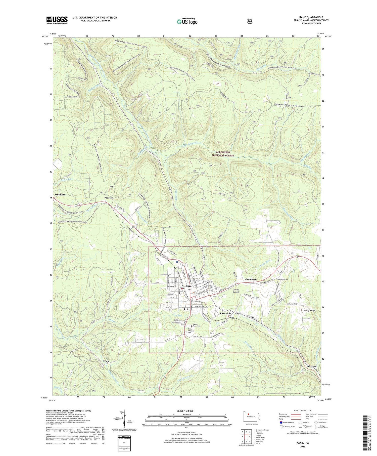 Kane Pennsylvania US Topo Map Image
