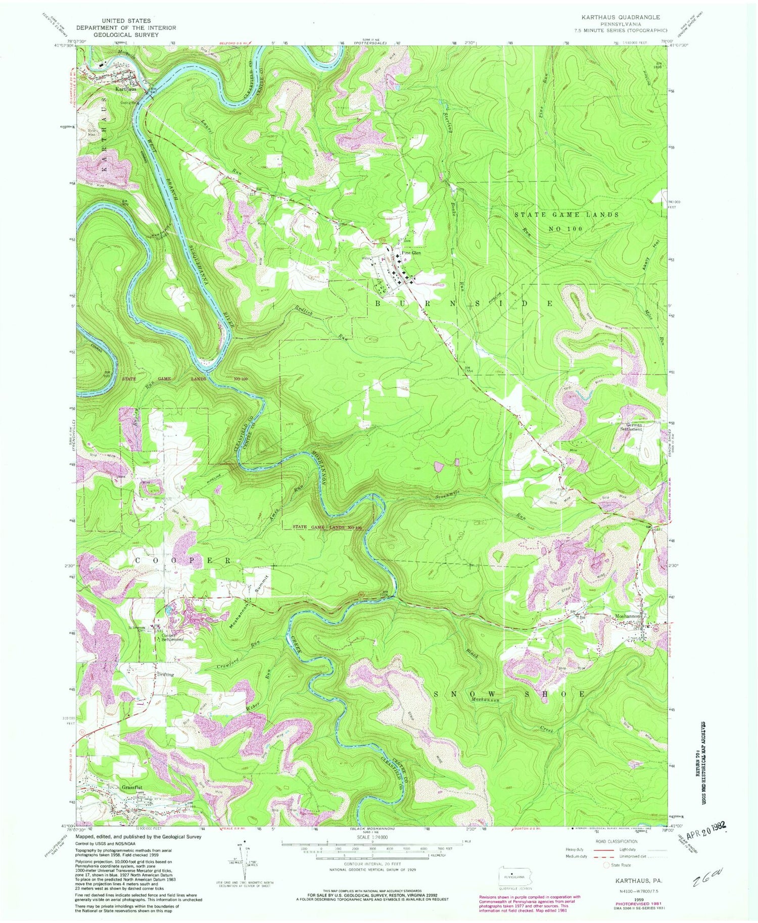 Classic USGS Karthaus Pennsylvania 7.5'x7.5' Topo Map Image