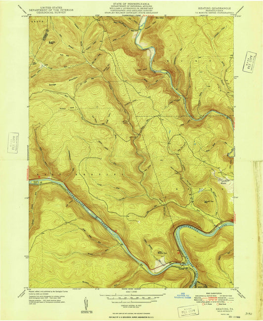 Classic USGS Keating Pennsylvania 7.5'x7.5' Topo Map Image
