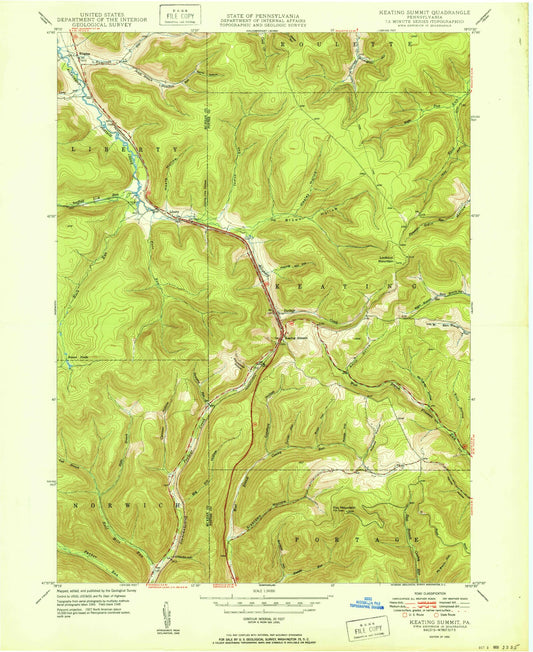 Classic USGS Keating Summit Pennsylvania 7.5'x7.5' Topo Map Image