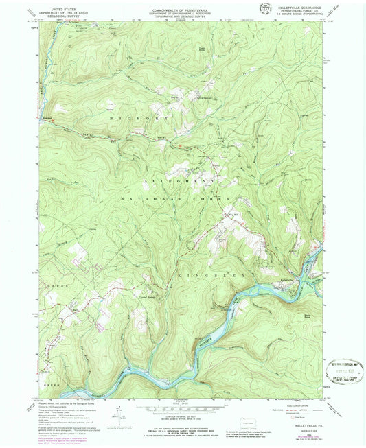 Classic USGS Kellettville Pennsylvania 7.5'x7.5' Topo Map Image