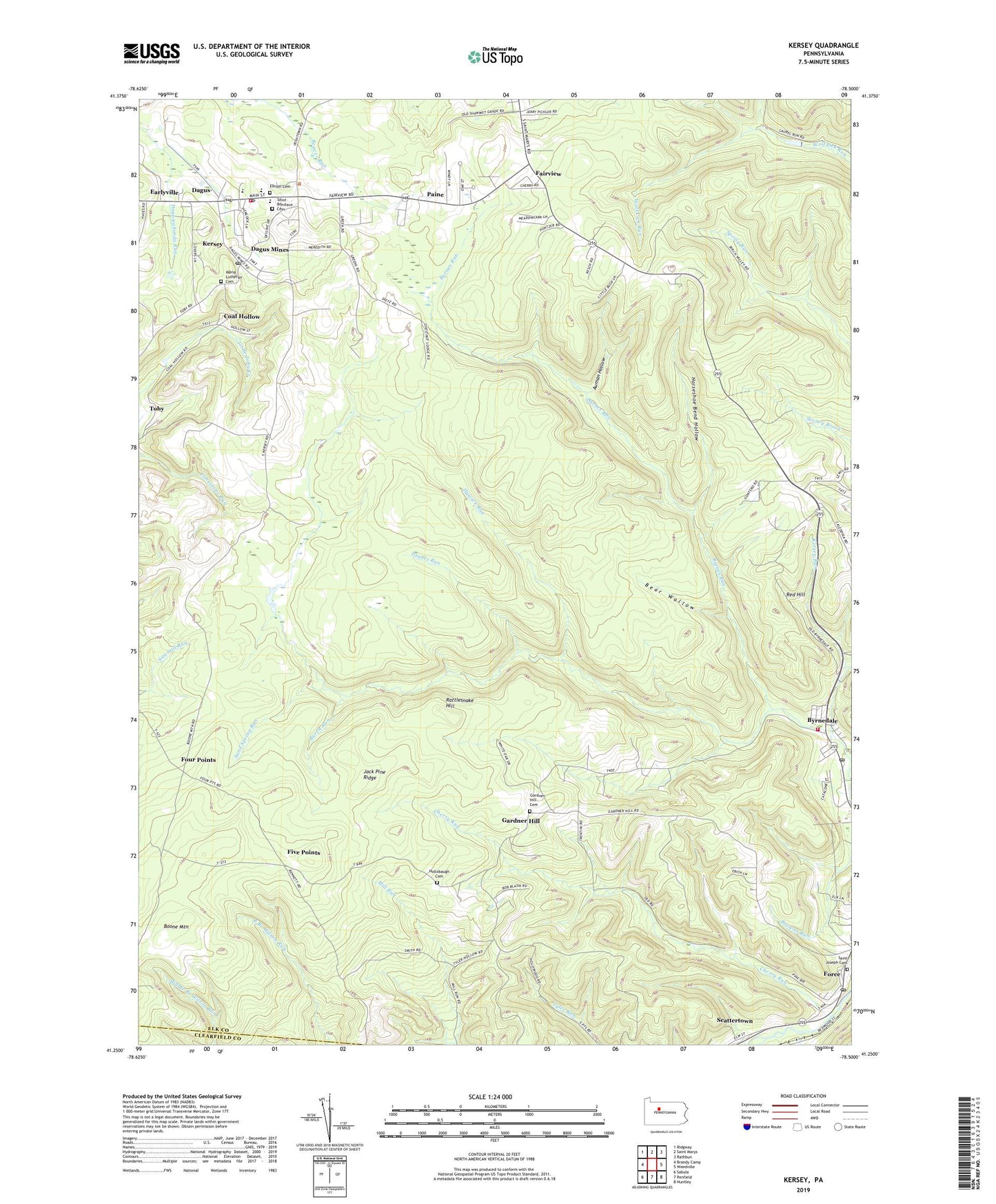 Kersey Pennsylvania US Topo Map Image