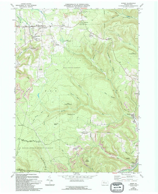 Classic USGS Kersey Pennsylvania 7.5'x7.5' Topo Map Image