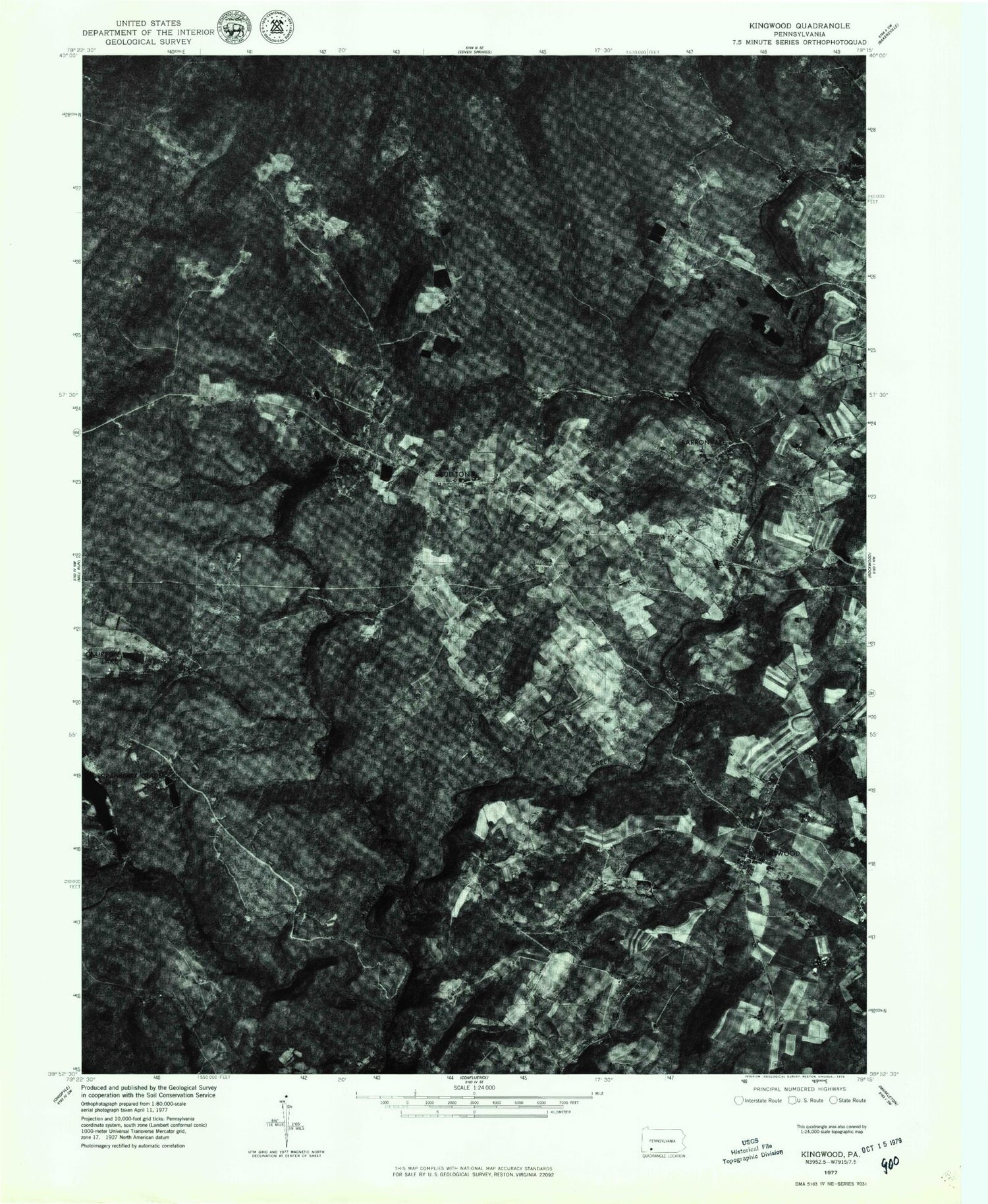 Classic USGS Kingwood Pennsylvania 7.5'x7.5' Topo Map Image