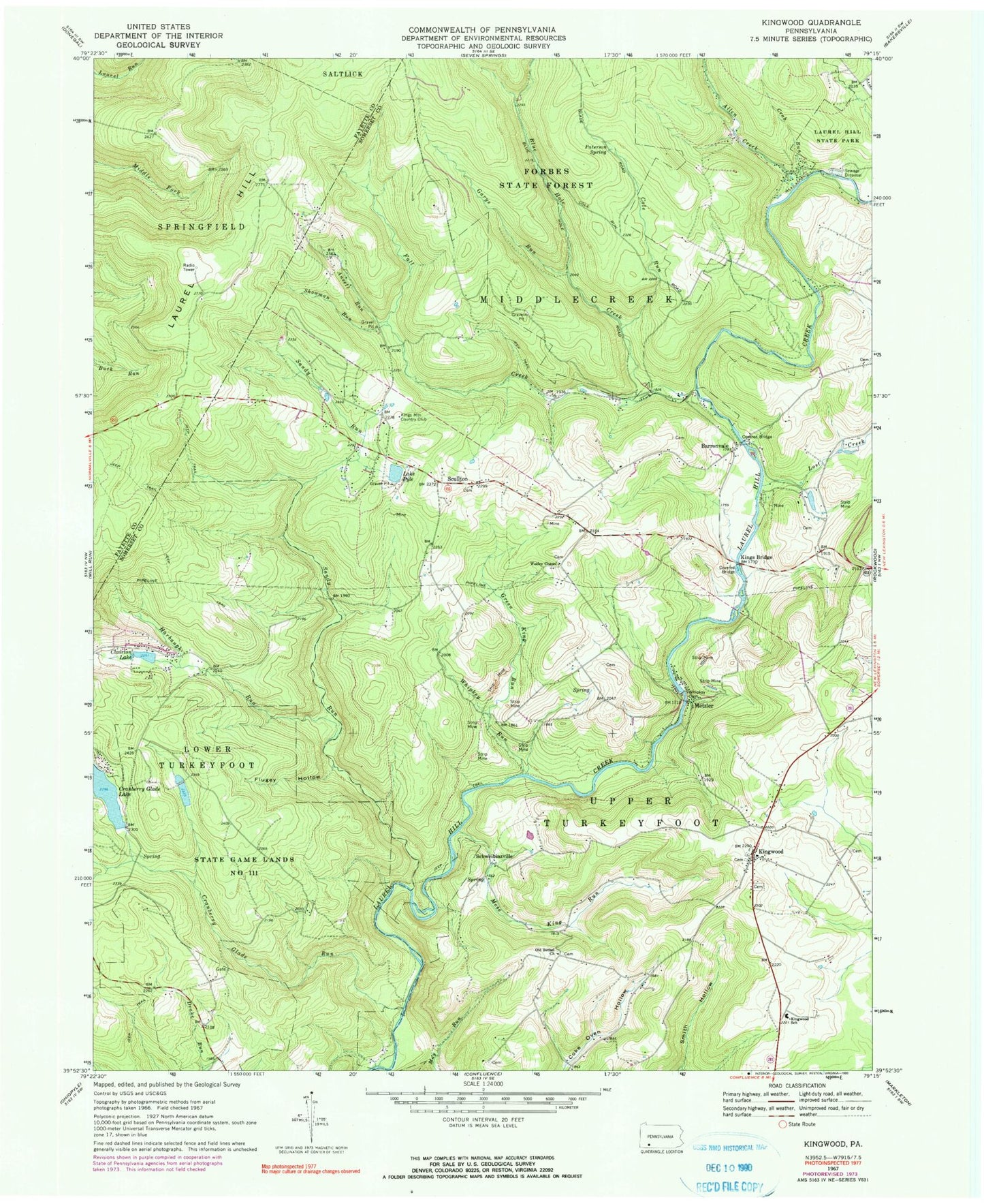 Classic USGS Kingwood Pennsylvania 7.5'x7.5' Topo Map Image